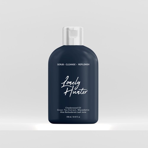 Minimalist shampoo bottle design for approachable male hair brand Design by gunadika