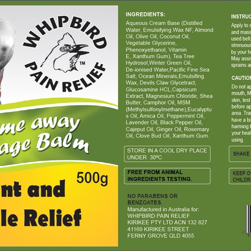 Create the next product label for Whipbird Pain Relief Pty Ltd デザイン by isaac newton