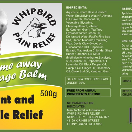 Create the next product label for Whipbird Pain Relief Pty Ltd Réalisé par isaac newton