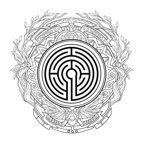 Sacred Labyrinth Psychedelic Tattoo Design by Jezzus