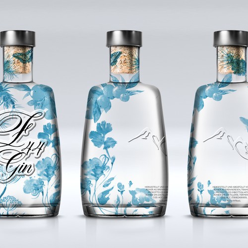 Gin Bottle & packaging design + merchandising Design by bcra