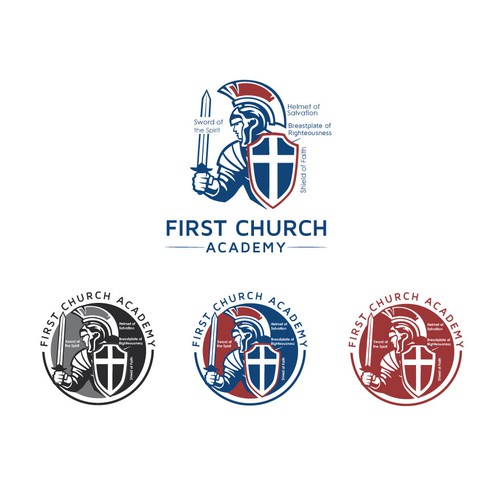 Christian school logo incorporate the armor of God and names of the pieces Design by sloba0512