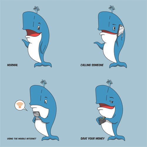 Create a fun Whale-Mascot for my Website about Mobile Phones Diseño de Bhara T. Aditya