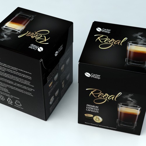 Design an espresso coffee box package. Modern, international, exclusive. Design by Coshe®