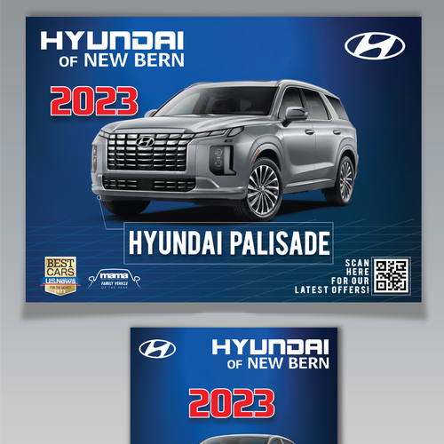 Flyer for Hyundai car dealership showing off the new Palisade and Elantra Design by CreativeCurveDesigns