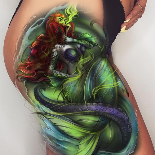 Design a realism tattoo featuring a dark version of the Little Mermaid Design by Diana Silence