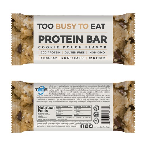 Design a unique protein bar wrapper for Too Busy To Eat Design réalisé par ve_sta