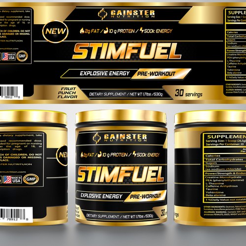 Creating a pre-workout label for a new supplement product called STIMFUEL Design réalisé par lantonx