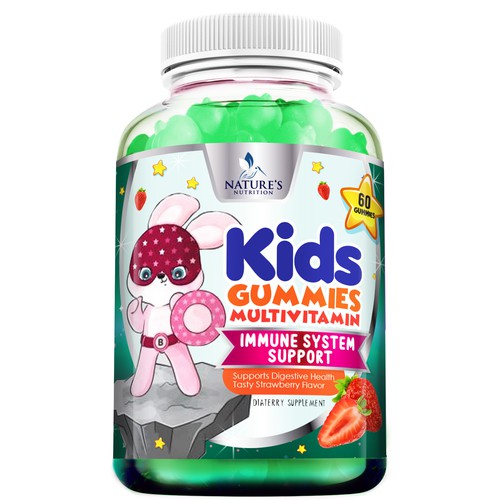 Tasty Kids Multivitamin Gummies Product Label for Nature's Nutrition Design by agooshe