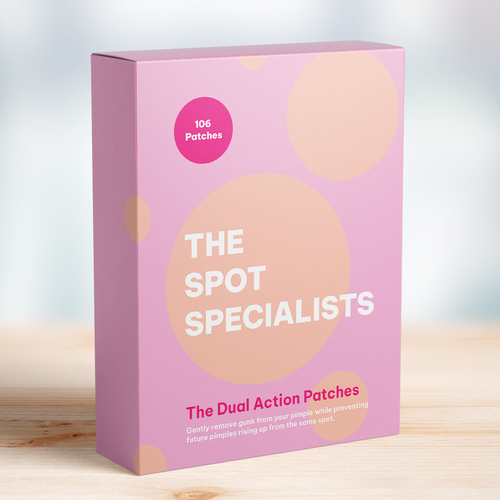 Pimple Patch PACKAGING to appeal to FEMALE BEAUTY user Design by Katyaa