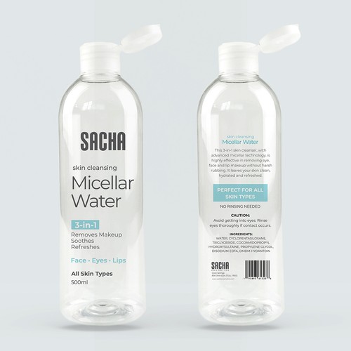 Sacha Micellar Water bottle 500ml Design by atensebling