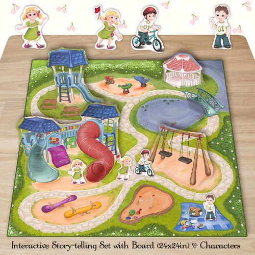 Create an interactive story telling set with board and characters Design by Hattifant