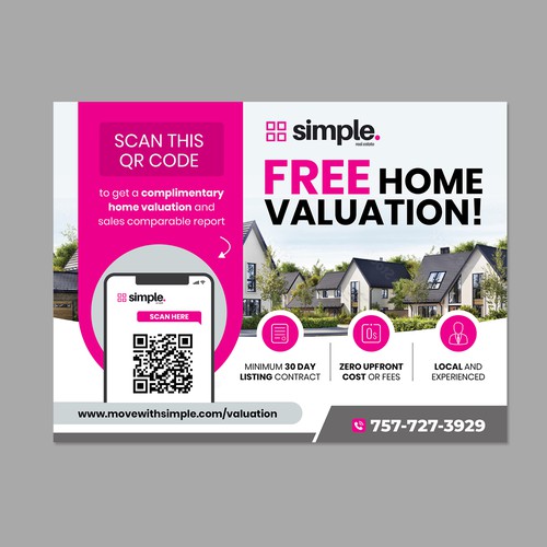 Make a home valuation real estate postcard with QR code. Design by Maximillian