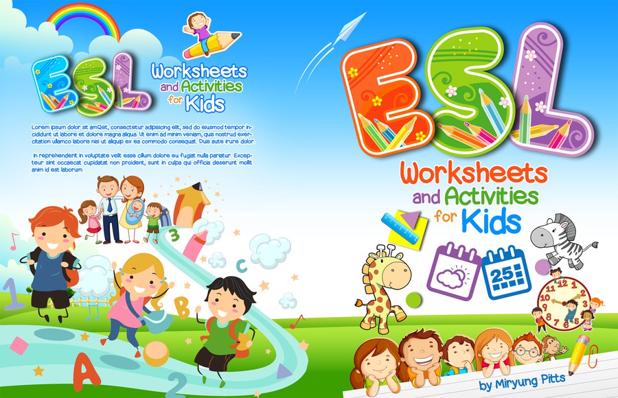Create a playful cover for a workbook for kids learning English | Book ...