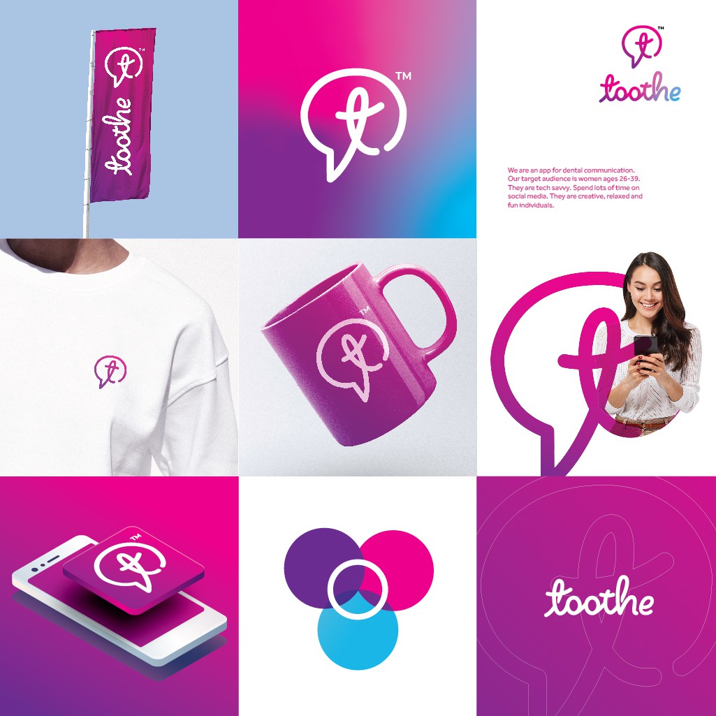 Woman logo with the title 'Toothe an app for dental communication'