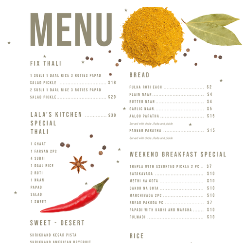 Indian Restaurant Menu Design Design by wildhare