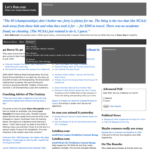 LetsRun.com Homepage Re-Design/Cleanup Diseño de Mr. Darcy Murphy