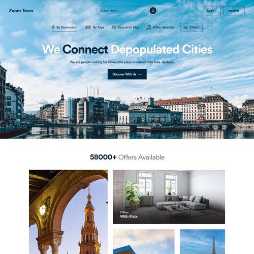 Design a global website connecting beautiful towns and people who could have want to live there. Design by unbox.style⚡️