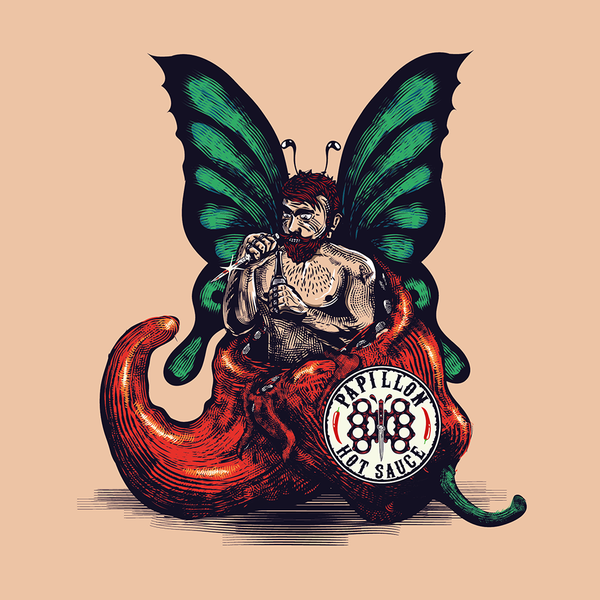 Papillon Hot Sauce Label and Logo Design