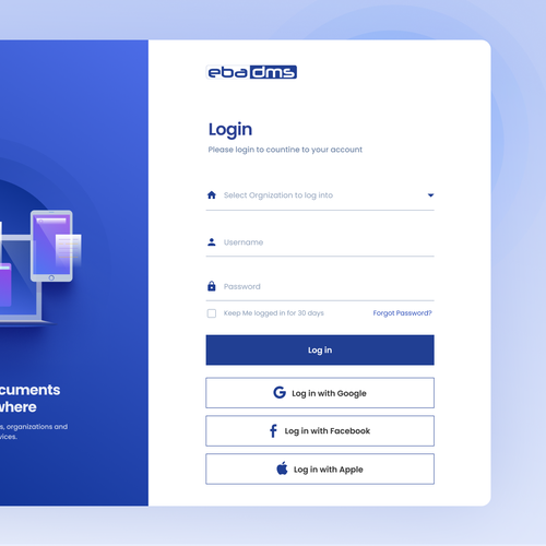 Design a login page for our document management system - EBA DMS Design by REAXUR™