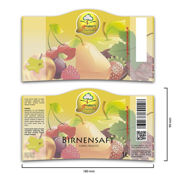 Erstellt eine ansprechende Etikette für qualitativ hochwertige Fruchtsäfte.