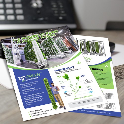 Brochure design for indoor, vertical hydroponic farm Design by Logicainfo ♥