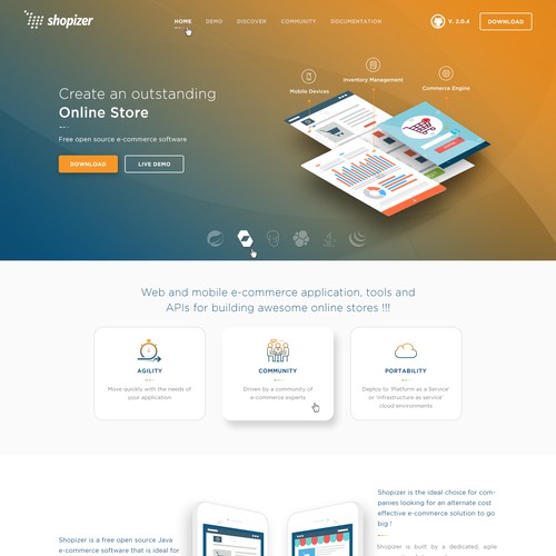 Shopizer e commerce home page redisign | Landing page design contest