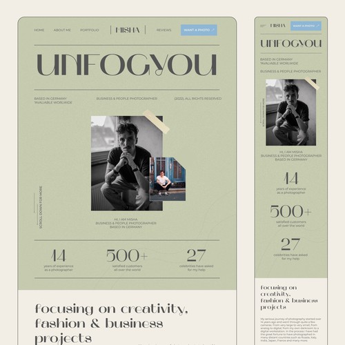 Gewinner des Wettbewerbs „Landing Page Design für eine Dienstleistung im Bereich Foto“ in der Kategorie Landingpage-Design von sokolskiyDesign