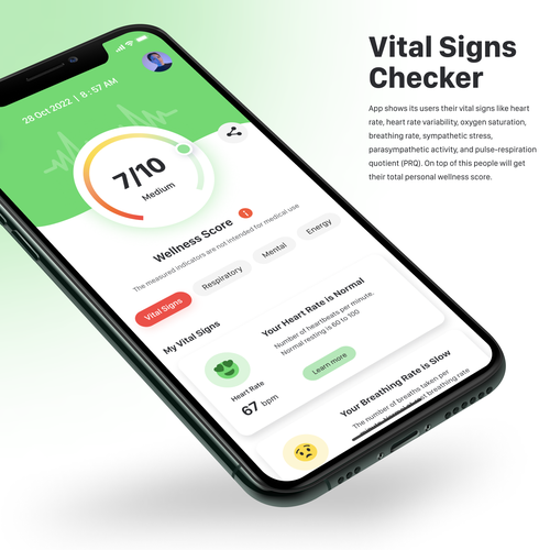 Wellness "vital signs" app - redesign Design by otoso
