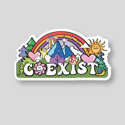 NEED FUN AND COLORFUL "COEXIST" STICKER ILLUSTRATED Design by redsonya