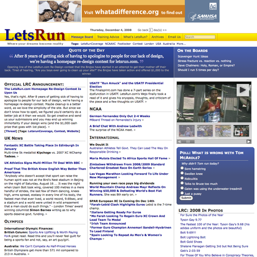 LetsRun.com Homepage Re-Design/Cleanup Diseño de dburnham