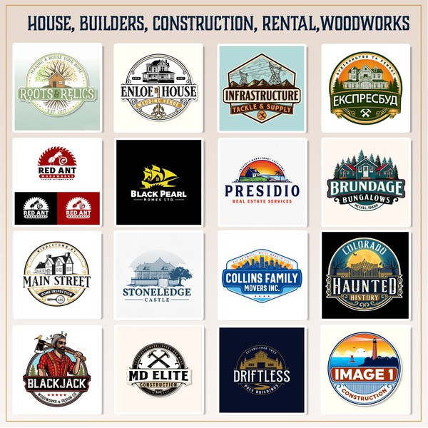 Design by Virtuoso ✌ titled "House Builder Construction rental and woodworks logo"