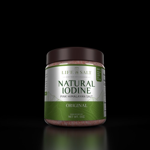 Label for Natural Iodine Pink Himalayan Salt that is fused with Seaweed Design by sougatacreative