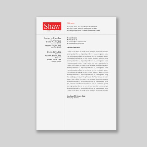 Letterhead for Divorce & Family Law Firm; Modern, Minimalist, Conservative Design Design by a r t  ^ s t a r