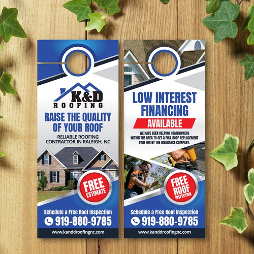 Need an ATTRACTIVE door hanger for K&D Roofing! Design por Dzhafir