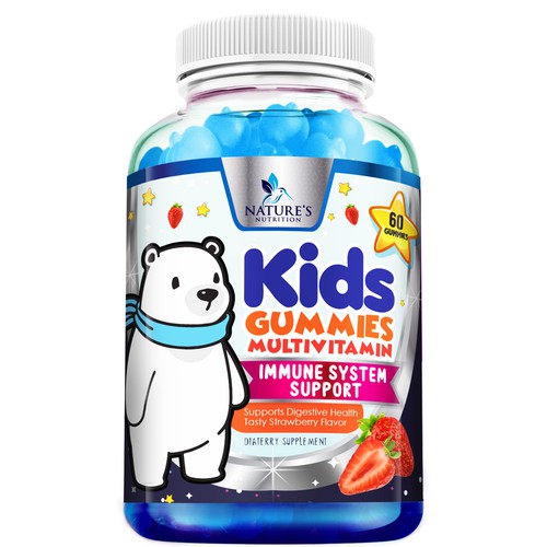 Tasty Kids Multivitamin Gummies Product Label for Nature's Nutrition Design by agooshe