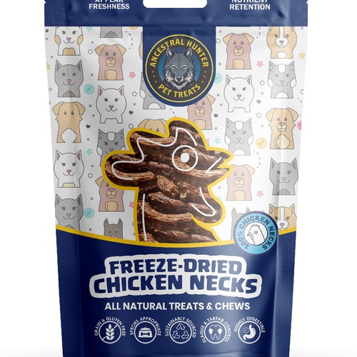 Design a fun and creative pet treat pouch label packaging for an all natural pet treat company Design by im4u