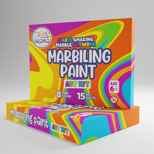 Design a colorful packaging for our new marbling paint art kit for kids Design by GIV Designs ★❤◆