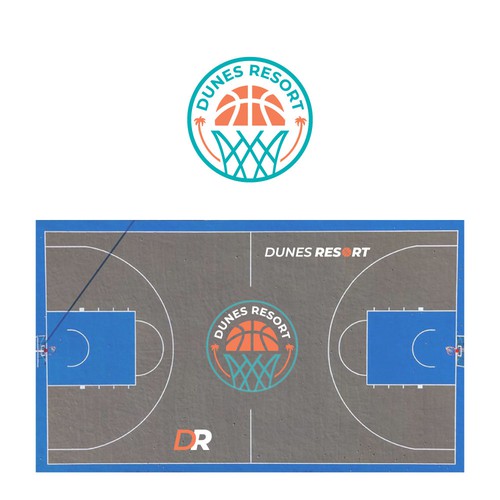 DUNESRESORT Basketball court logo. Design by Grid Estudio