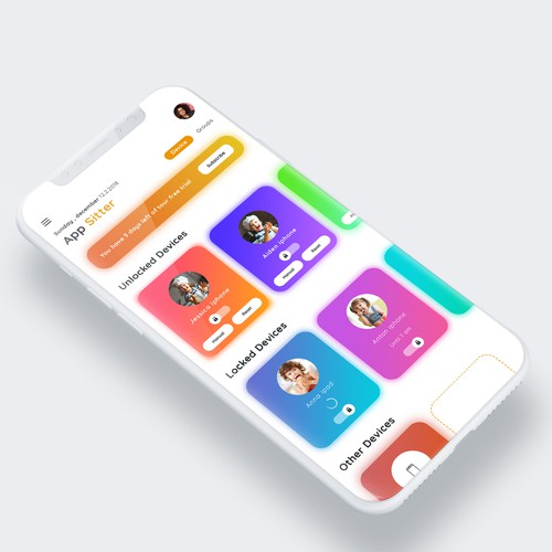 Playful and elegant app design for App Sitter screen time app Design by Analisamoreiras ✅