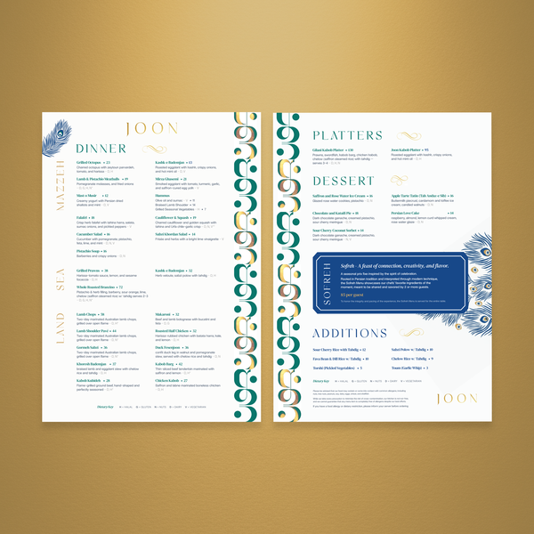 menu design for high end persian restaraunt 