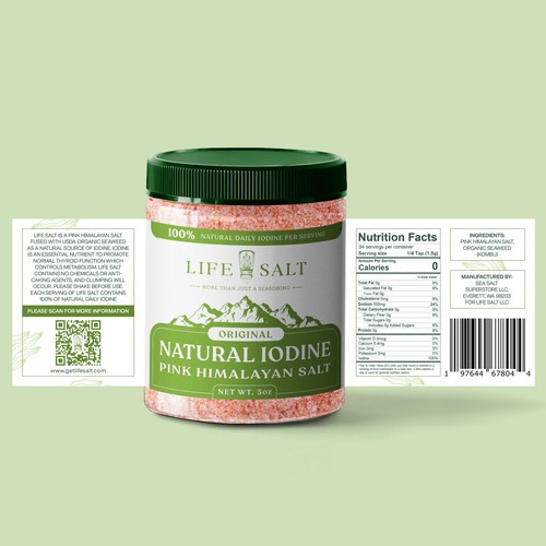 Label for Natural Iodine Pink Himalayan Salt that is fused with Seaweed Design by Kukuh Saputro Design