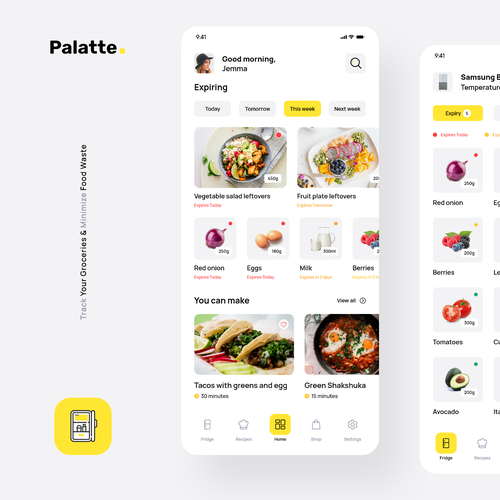 Recipe App for food hardware startup to help reduce food waste Diseño de Borowski Design