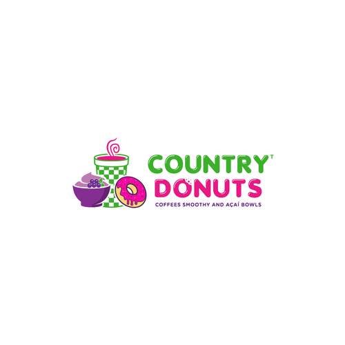 We need a modern exciting logo to encompasses our Name Country Donuts Coffee smoothy bowls Design réalisé par ropix