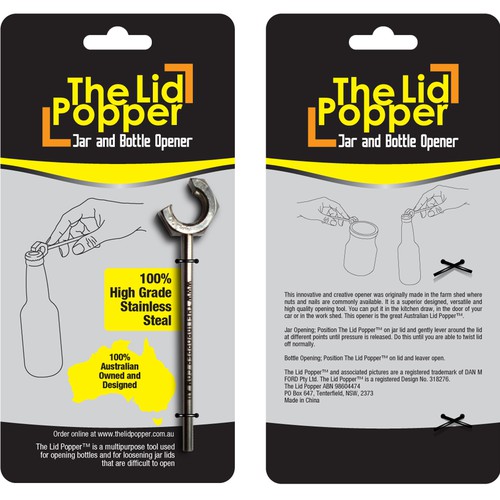 The Lid Popper  (jar and bottle opener) needs packaging Design by Rumon79