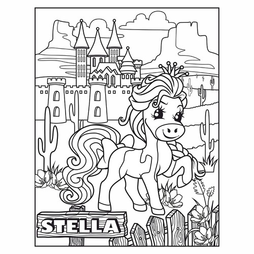 Cute Kids Coloring Book Cartoon Ponies, French Bulldogs, and one Horse Design réalisé par » GALAXY @rt ® «