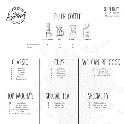 Menu for Coffee, Sandwich, and Smoothie shop in St. Thomas VI Design by Akmete