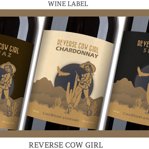 Reverse Cowgirl Wine label Diseño de Wall A