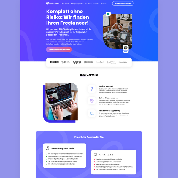 Design by Laridae titled "Agency for Freelancing specialists - landing page design"