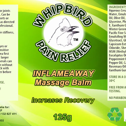 Create the next product label for Whipbird Pain Relief Pty Ltd デザイン by Karl Vallee